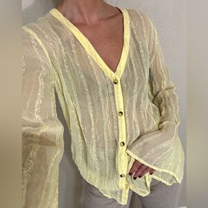 NWT L’Academie Revolve Sheer Bell Sleeve Blouse